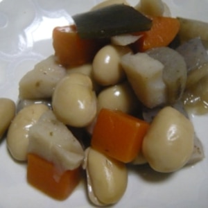 お土産椎茸でおふくろの味気取りの五目豆